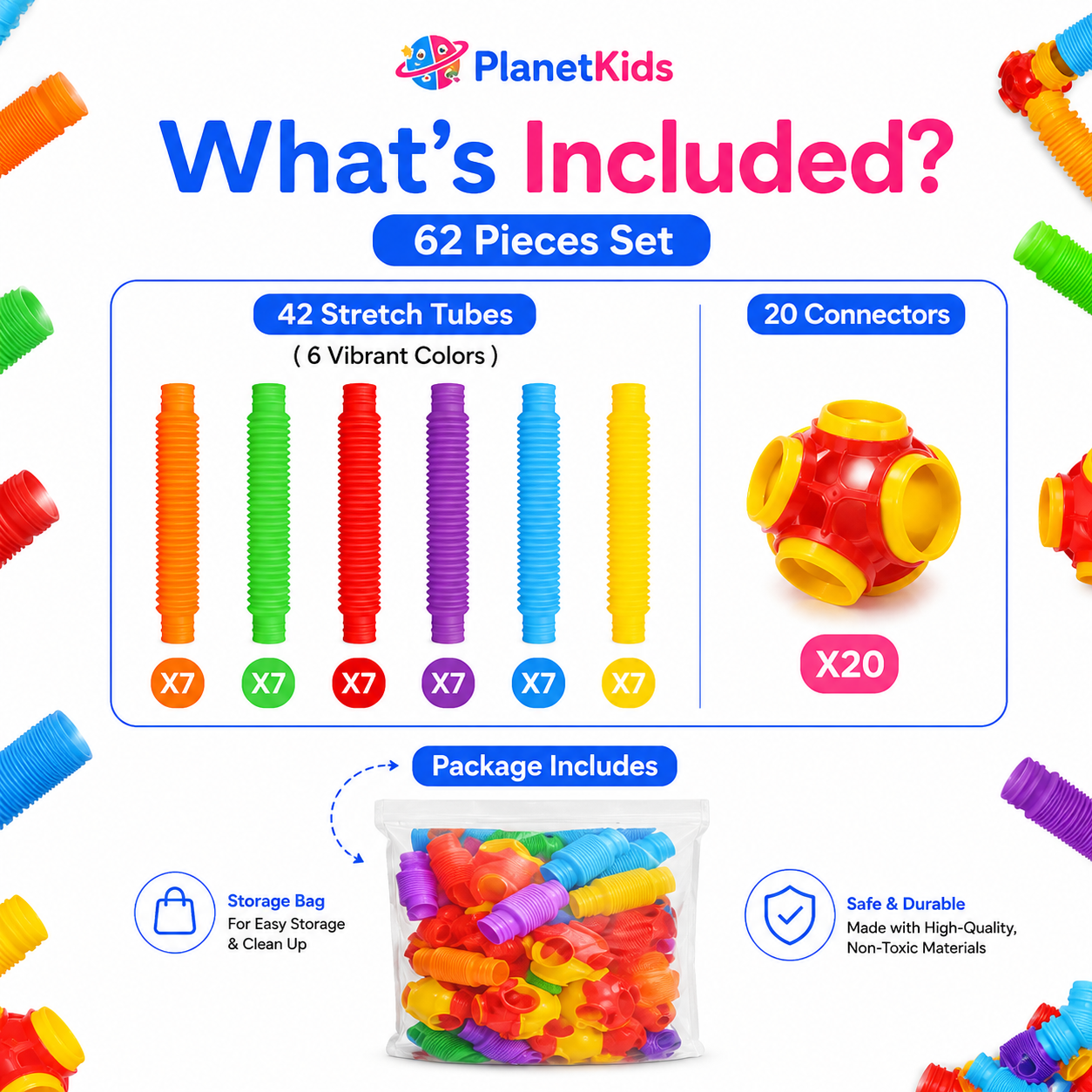 Pop Tubes Building Toy STEM 60 Piecs